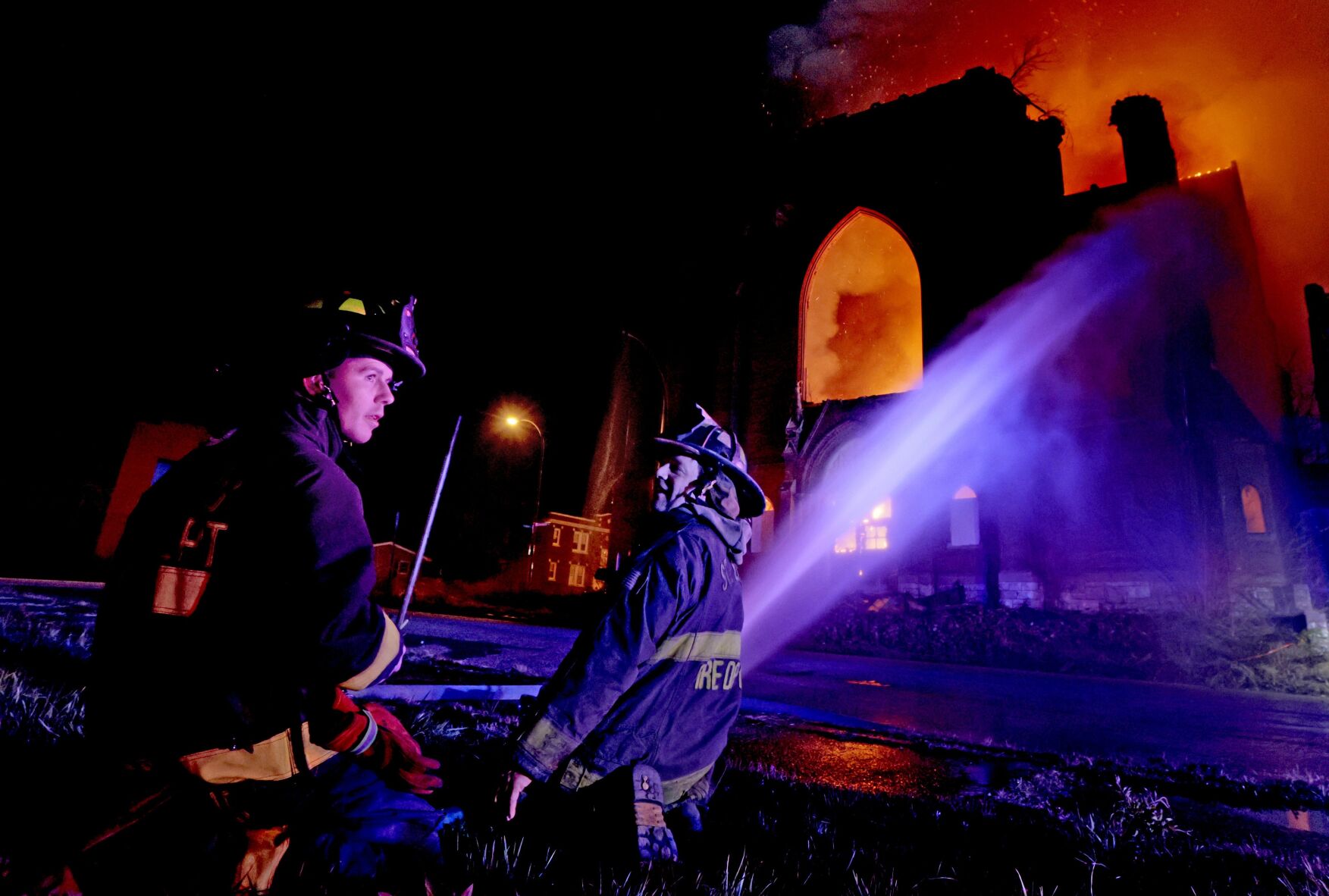 Three-alarm fire at former St. Augustine Catholic Church